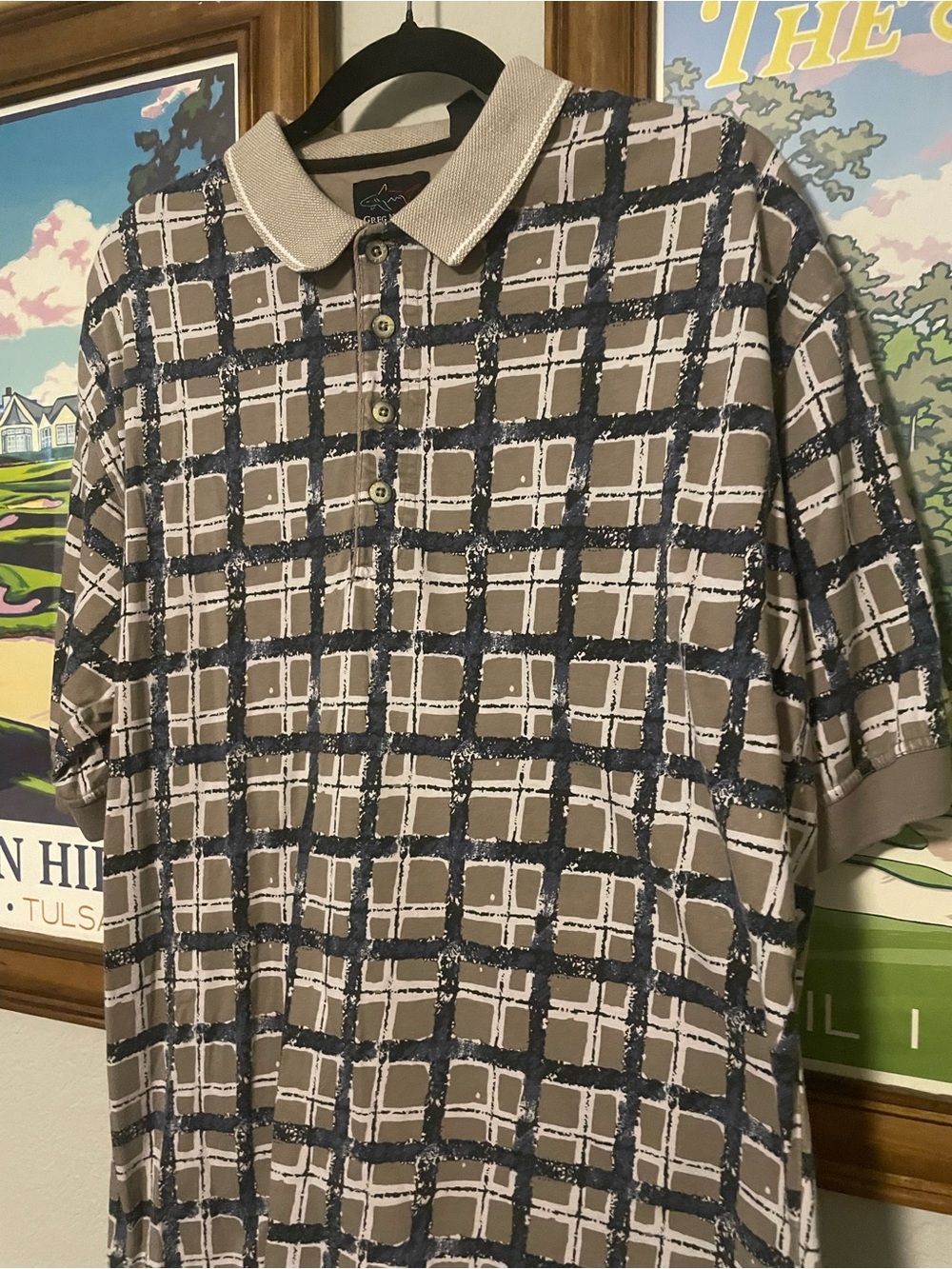 Vintage Greg Norman Collection Polo Shirt Mens Medium Abstract Windowpane 90s